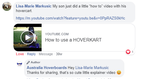 customers messages of Australia hoverboards
