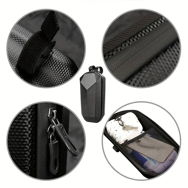 Black EVA hard-shell bag for scooter handlebars, providing convenient storage.