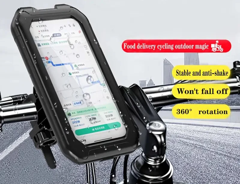 360° rotating scooter phone holder mounted on electric scooter handlebars